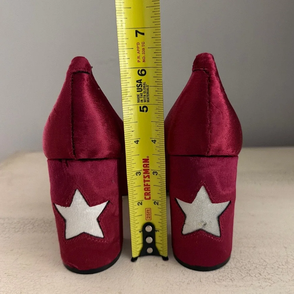 Chiara Ferragni Burgundy Velvet Star Block Heel Pointed Toe Pumps Size 41 Italy